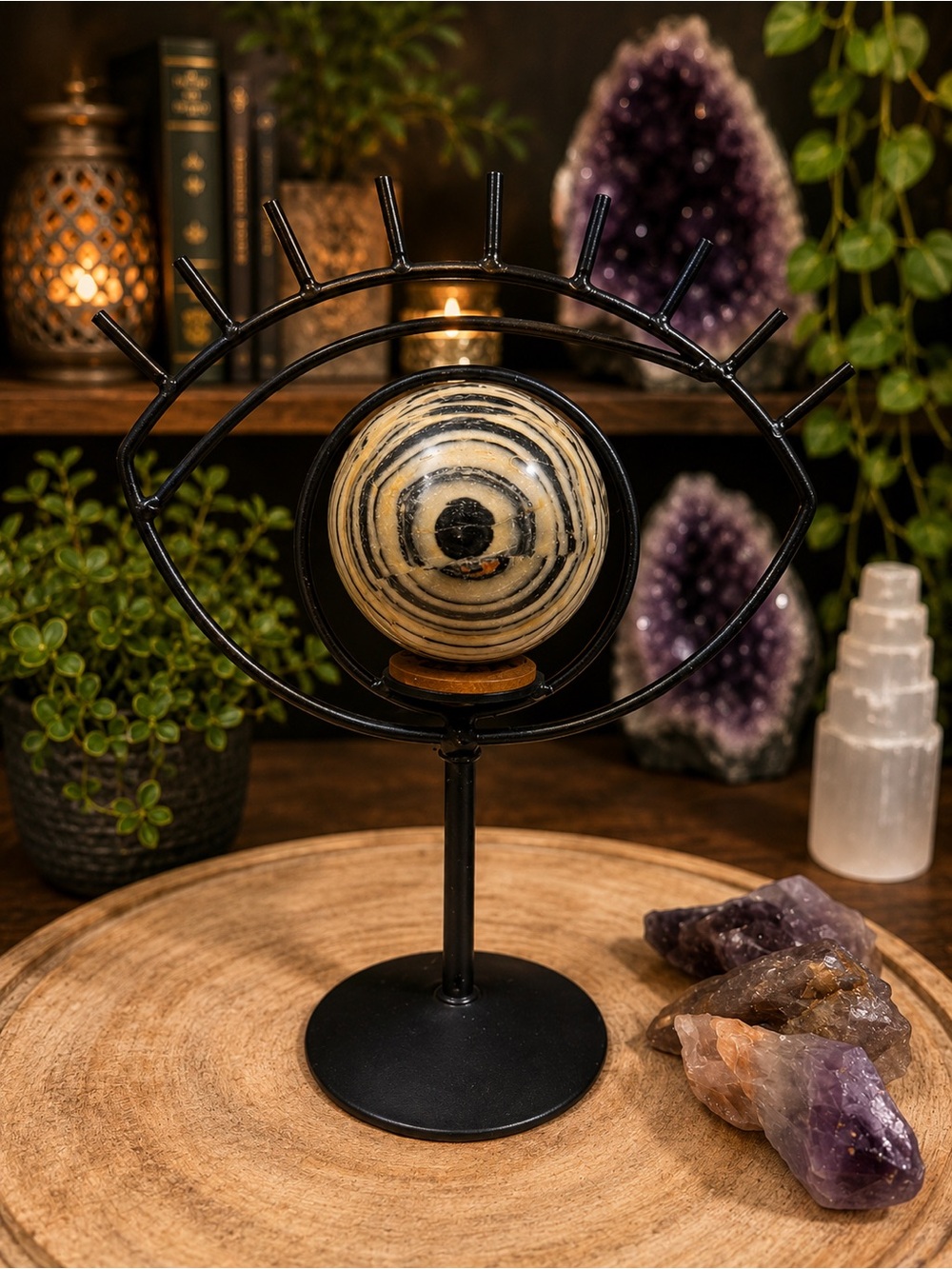 Coffee Calcite Sphere w/Eye Stand